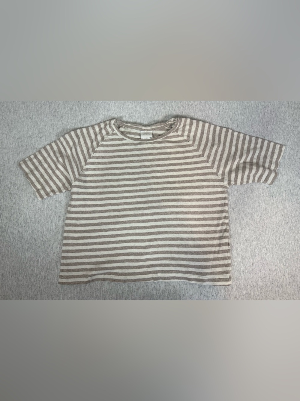 Zara Kids Striped Linen Blend Raglan Top - Gray & White - 11/12 Years